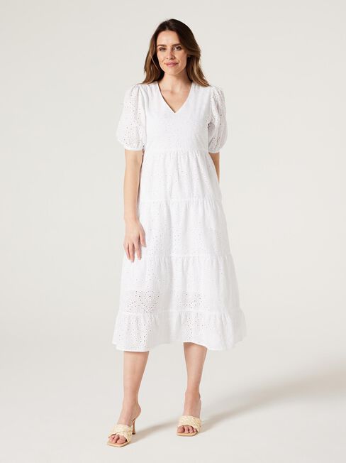 Kennedy Broderie Shirt Dress, White, hi-res