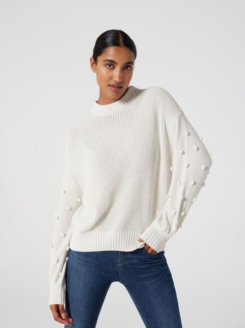 Orlando Drop Shoulder Cable Knit, White, hi-res