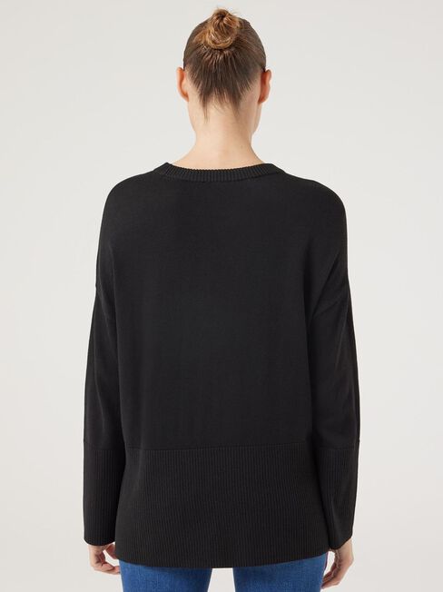 Kassie Crew Neck Boxy Knit, Black, hi-res