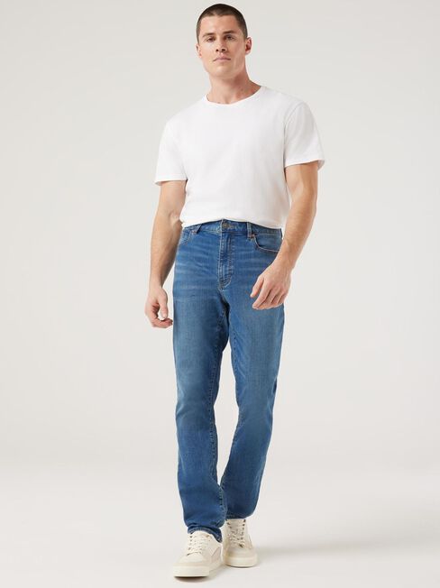 Knit Slim Tapered Jeans, Mid Indigo, hi-res