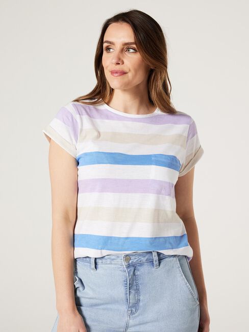 Essential Slub Pocket Tee, Sapphire Multi Stripe, hi-res