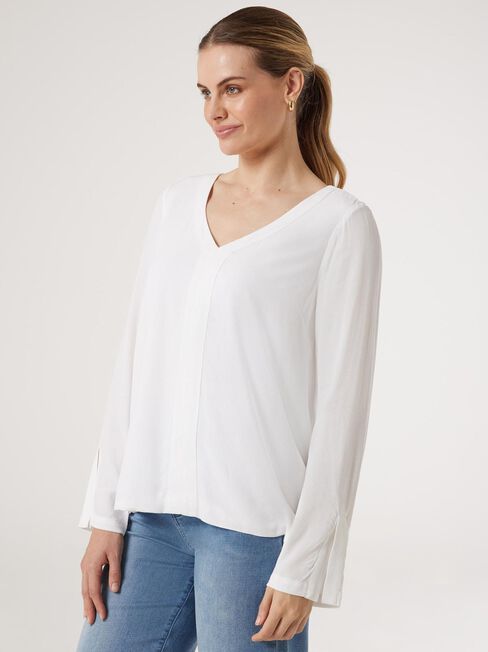 Quinn Zip Back Top, White, hi-res