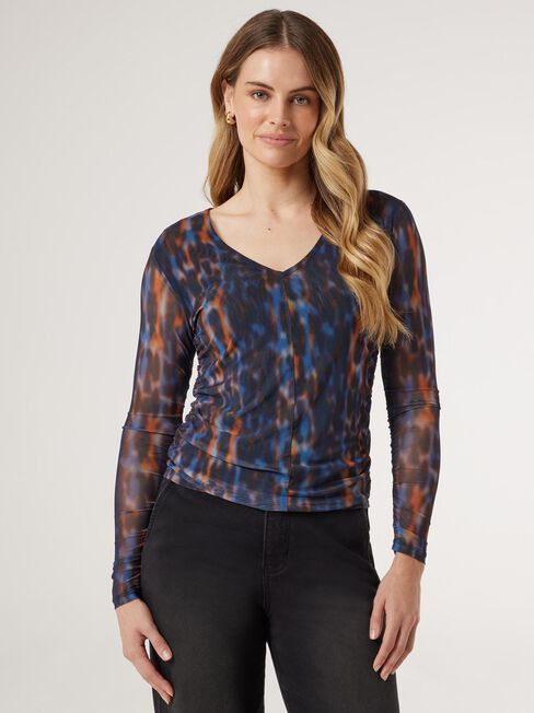 Davina Mesh Long Sleeve Top, Print, hi-res