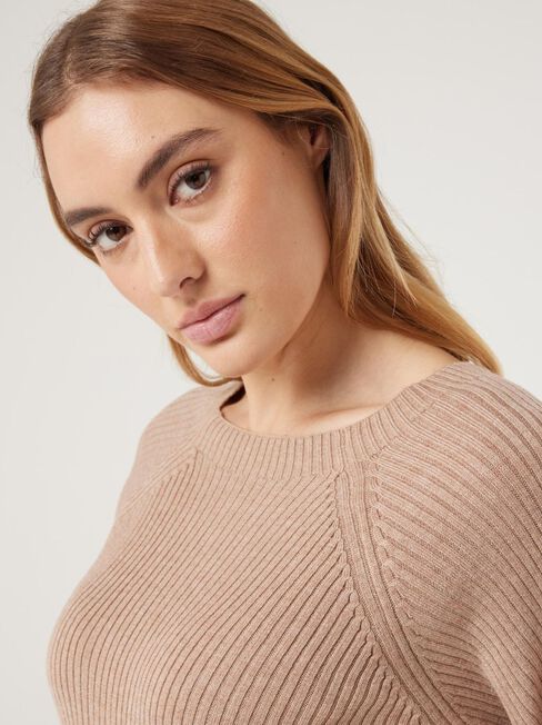 J-Luxe Rib Raglan Top, Almond, hi-res