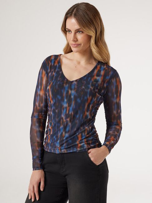 Davina Mesh Long Sleeve Top, Print, hi-res