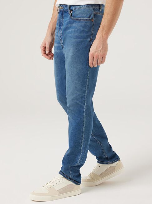 Knit Slim Tapered Jeans, Mid Indigo, hi-res