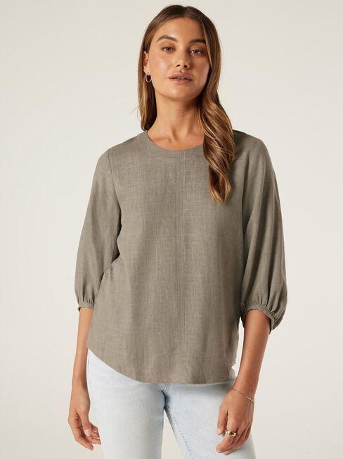 Blake Blouson Sleeve Top, Khaki, hi-res