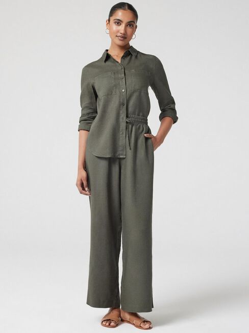 J-Luxe Classic Linen Pant, Green, hi-res