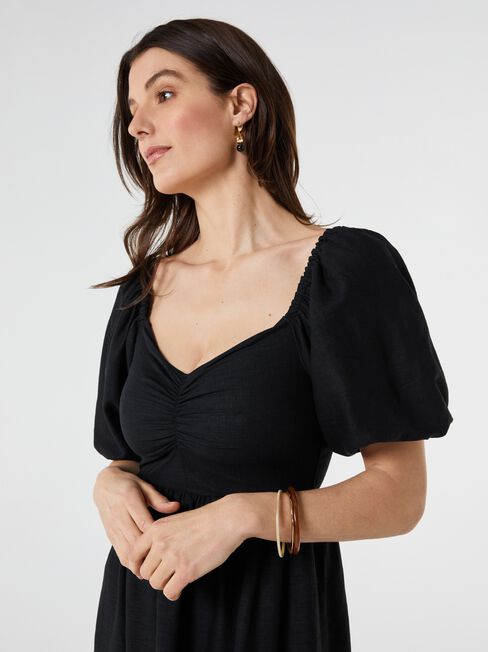 Audrey Ruched Bust Dress, Black, hi-res