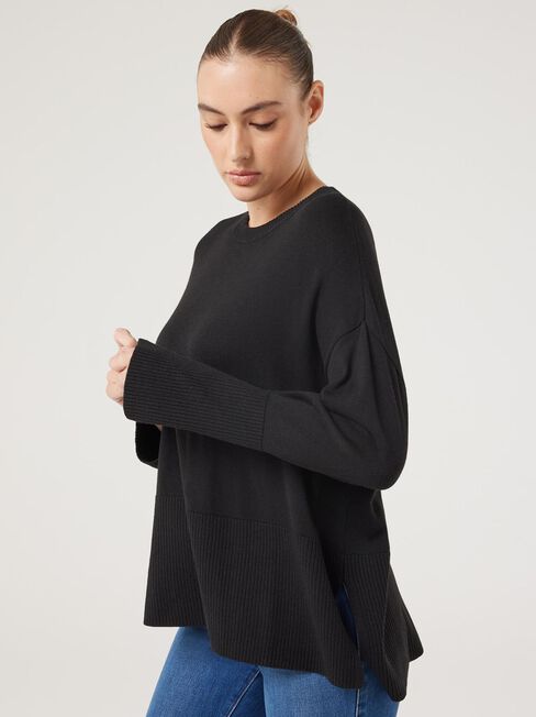 Kassie Crew Neck Boxy Knit, Black, hi-res