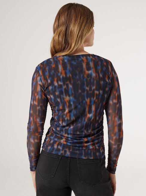 Davina Mesh Long Sleeve Top, Print, hi-res