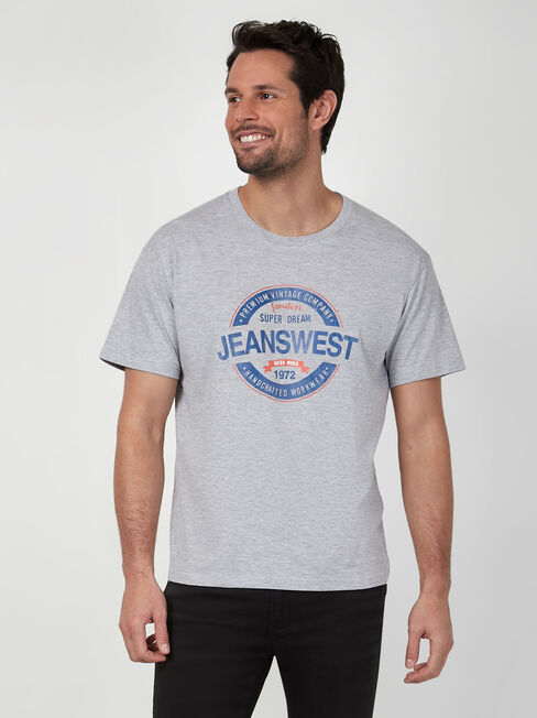 SS Jeanswest Logo Print Crew Tee, Grey, hi-res