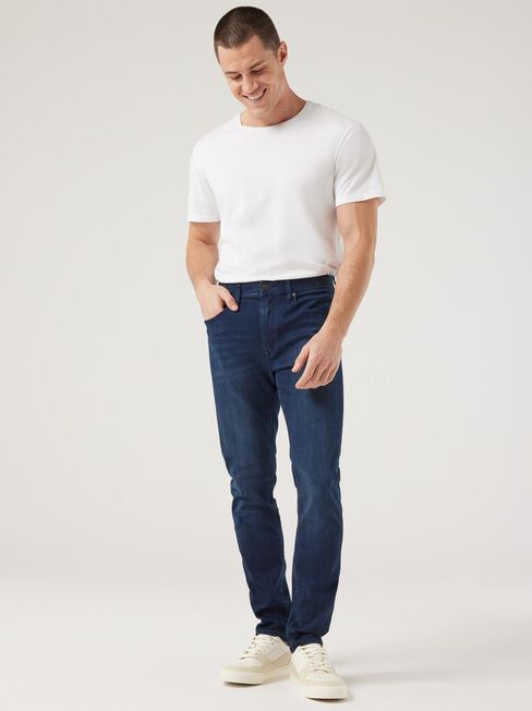 Denim Flex Slim Tapered Jeans, Dark Indigo, hi-res