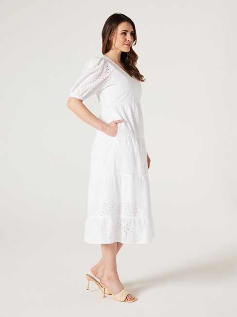 Kennedy Broderie Shirt Dress, White, hi-res