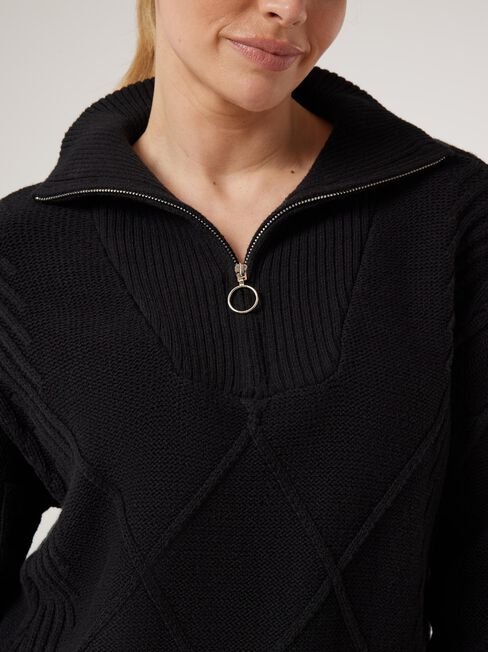 Opal Half Zip Knit, Black, hi-res