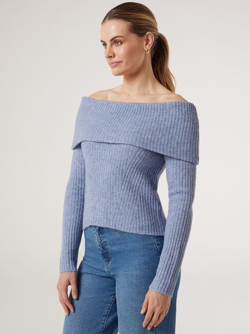 Ophelia Off Shoulder Knit, Blue, hi-res