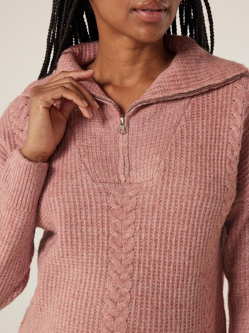 Sammy Zip Front Maternity Pullover, Pink, hi-res