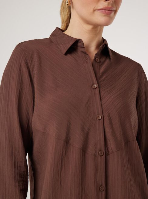 Savannah Self-Stripe Shirt, Brown, hi-res