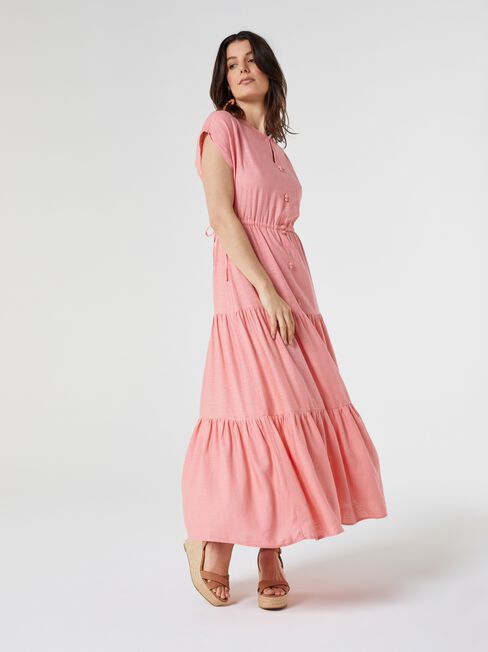 Avery Linen Midi Dress, Pink, hi-res