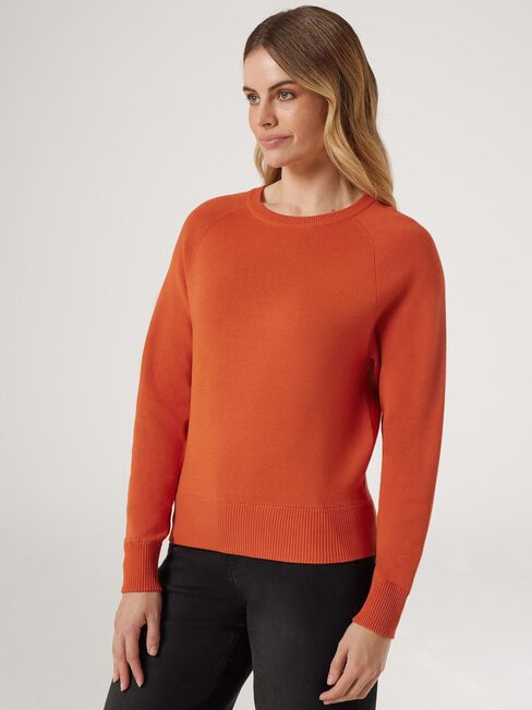 Eden Crew Neck Knit, Orange, hi-res