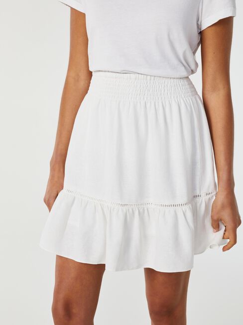 Cove Ruffle Ladder Trim Skirt, White, hi-res