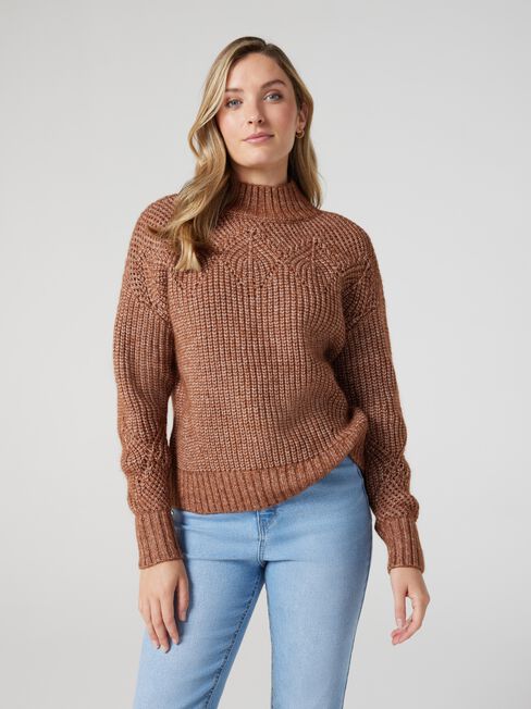 Charlie Pointelle Knit, Caramel, hi-res