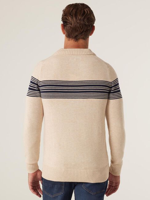 Tommy Half Button Open Collar Knit, Multi, hi-res