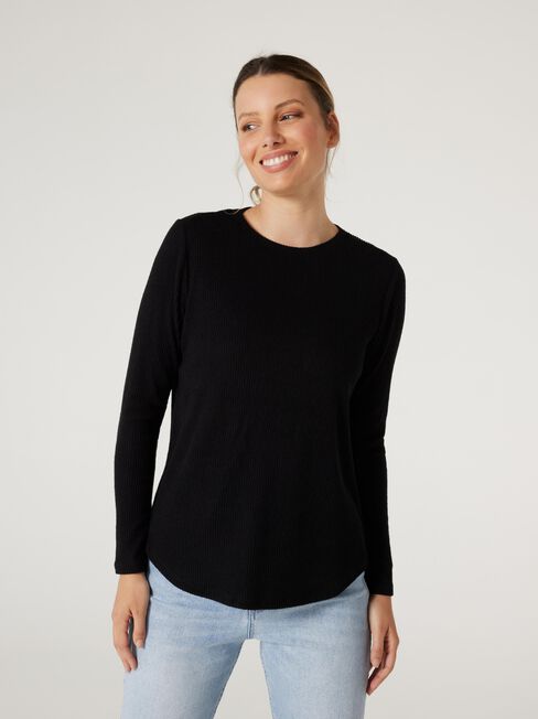 Sophie Rib Soft Touch Pullover, Black, hi-res