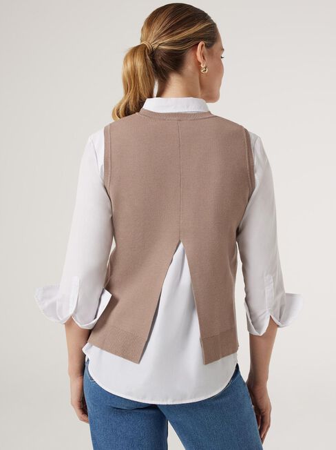 Genevieve Split Back Vest, Brown, hi-res