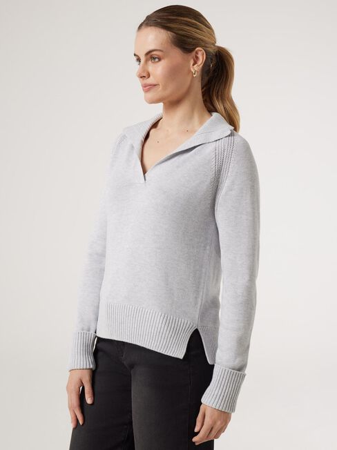 Amalia Collared Knit, Grey Marle, hi-res