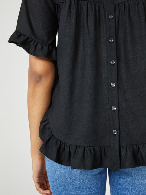 Ivy V-Neck Ruffle Top, Black, hi-res