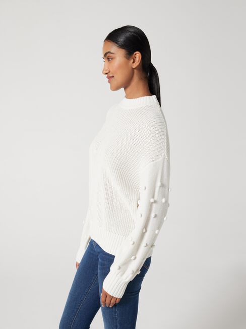 Orlando Drop Shoulder Cable Knit, White, hi-res