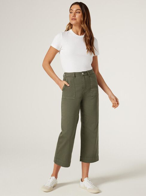 Kelsey Utility Relaxed Capri, Khaki, hi-res