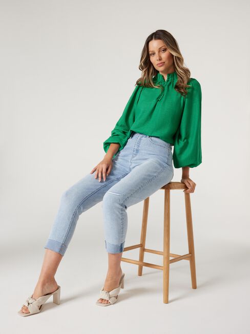 Amelia Button Down Blouse, Green, hi-res