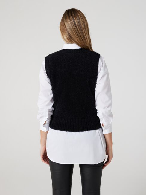 Meghan Cropped High Neck Vest, Black, hi-res