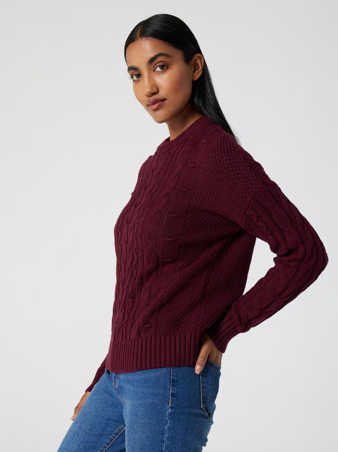 Fifi Bobble Cotton Knit, Merlot, hi-res