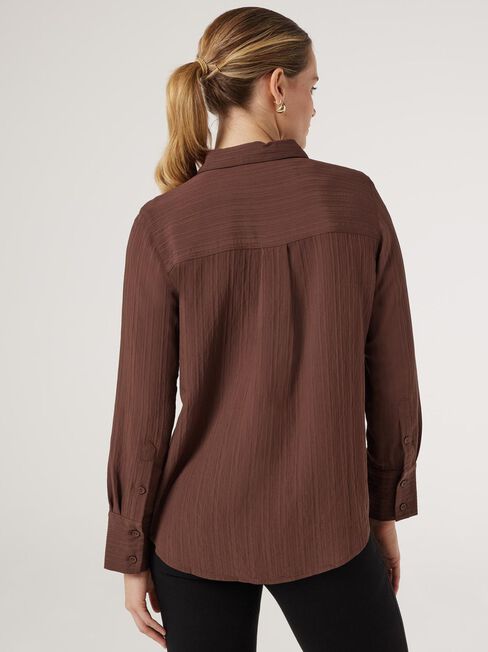 Savannah Self-Stripe Shirt, Brown, hi-res