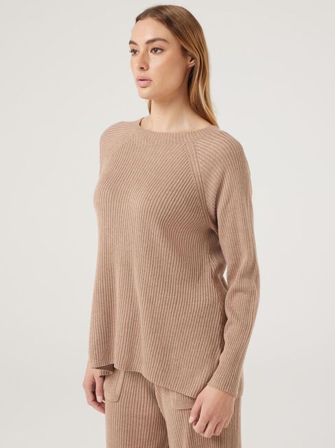 J-Luxe Rib Raglan Top, Almond, hi-res