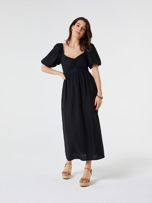 Audrey Ruched Bust Dress, Black, hi-res