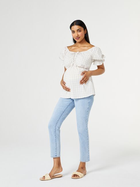 Holly Tie Front Peasant Maternity Top, Print, hi-res