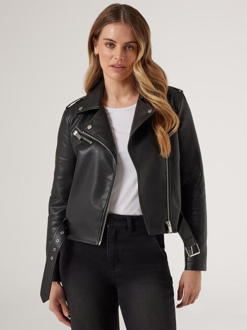 Kirsten Biker Jacket, Black, hi-res