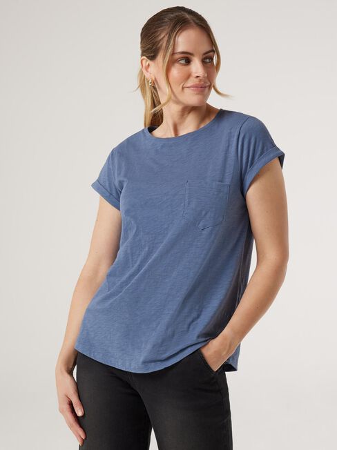 Essential Slub Pocket Tee, Blue, hi-res