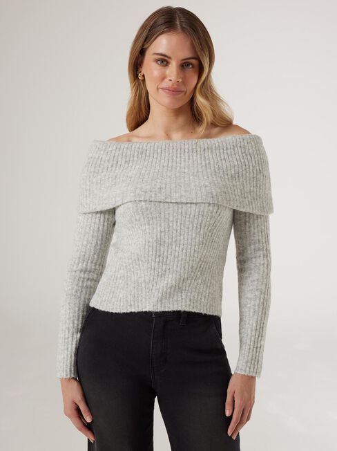 Ophelia Off Shoulder Knit, Grey, hi-res