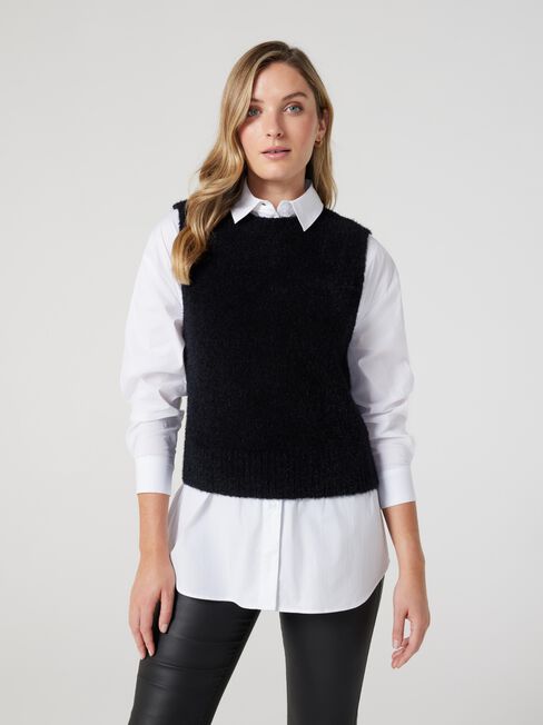 Meghan Cropped High Neck Vest, Black, hi-res