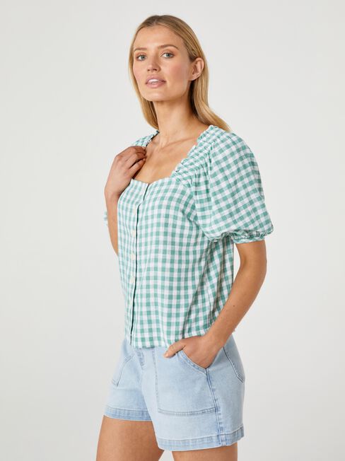 Candy Square Neck Top, Green, hi-res