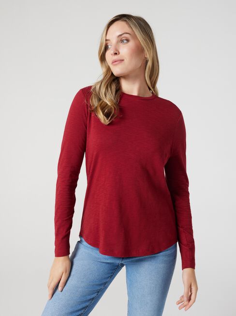 Essential Long Sleeve Crew Neck, Berry, hi-res