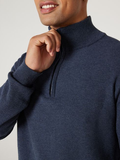 Avalon Funnel Zip Neck Waffle Knit, Steel Marle, hi-res