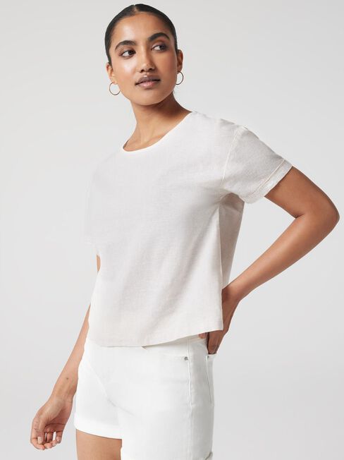 Nina Linen Tee, White, hi-res