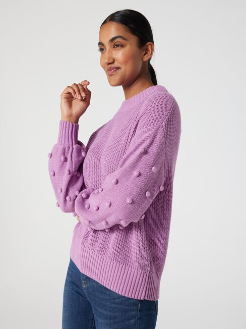 Orlando Drop Shoulder Cable Knit, Pink, hi-res