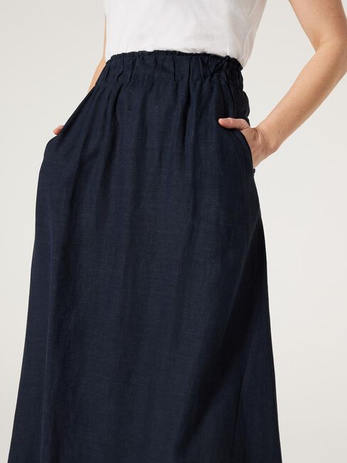 Mia Linen Midi Skirt, Ink, hi-res